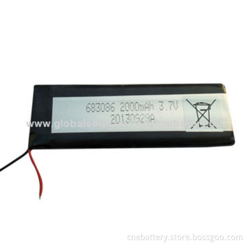 Lithium Polymer Battery, 3.7V/2,000mAh, Measures 6.8 x 30 x 86mm, for Tracking Machines